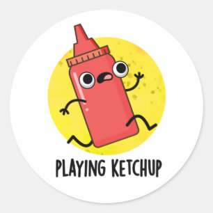 Pegatina Redonda Jugando Ketchup Gracioso Salsa Pun