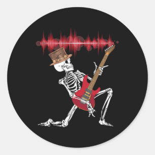 Pegatina Redonda Jugando la guitarra eléctrica Divertida Halloween