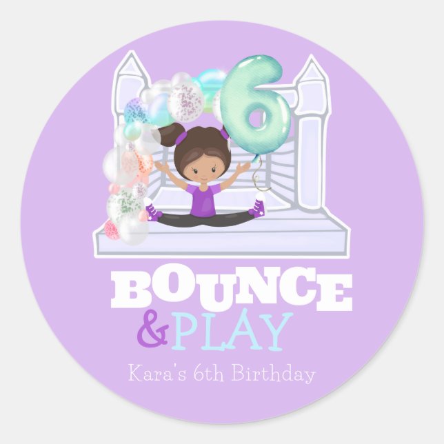 Pegatina Redonda Jugar al Sexto Cumpleaños de Bounding House Jump (Anverso)