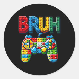 Pegatina Redonda Jugar Bloques de Construcción Bruh Decir Chicos Ju