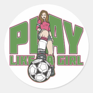 Pegatina Redonda Jugar como un fútbol Chica