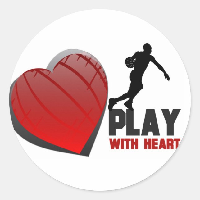 Pegatina Redonda Jugar con baloncesto del corazón (Anverso)
