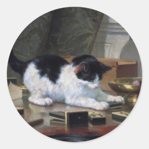 Pegatina Redonda Jugar el gatito de Henriëtte Ronner-Knip