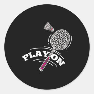 Pegatina Redonda Jugar jugador de bádminton deporte palo lanzadera 