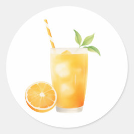 Pegatina Redonda Jugo de naranja acuarela