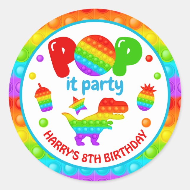 Pegatina Redonda Juguete para inquietos Pop It Arcoíris Cumpleaños (Anverso)