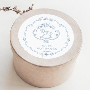 Pegatina Redonda Juguete vintage Toile marco Chinoiserie baby showe