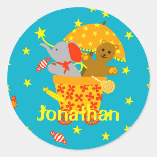 Pegatina Redonda Juguetes blandos volando en Starry Sky personaliza