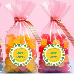 Pegatina Redonda Juguetes de niño Tren Choo Choo Verde Fiesta de Cu