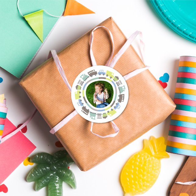 Pegatina Redonda Juguetes de niños Diversión Pastel Transporte Cump (Boys Toys Pastel Blue Cute Transport Cars Bus Truck Trains Kid's Birthday Party Favor Photo Stickers)