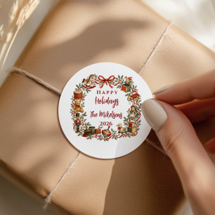 Pegatina Redonda Juguetes Navideños Caprichosos de Cuentos de Hadas