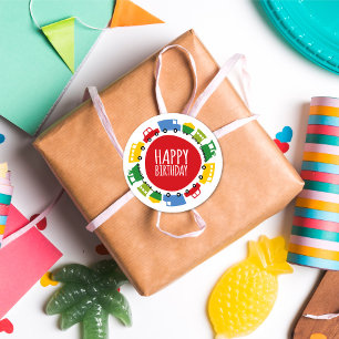 Pegatina Redonda Juguetes para Niños Coche de Transporte de Trenes 