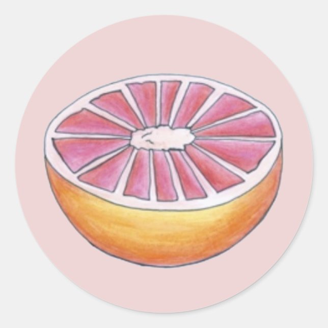 Pegatina Redonda Juicy Pink Grapefruit Citrus Fruto Desayuno (Anverso)