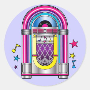 Pegatina Redonda Jukebox con estrellas y notas