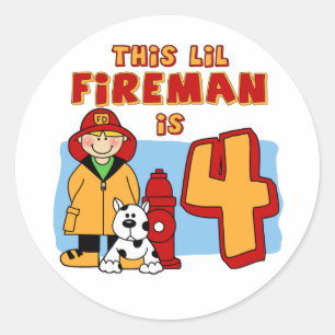 Pegatina Redonda Jul Fireman cuarto cumpleaños