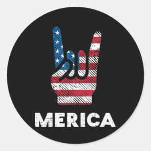 Pegatina Redonda Jul Rock Hand Merica Flag Estados Unidos Rocker Me