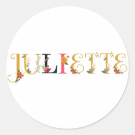 Pegatina Redonda JULIETTE Nombre Elegante Borrado