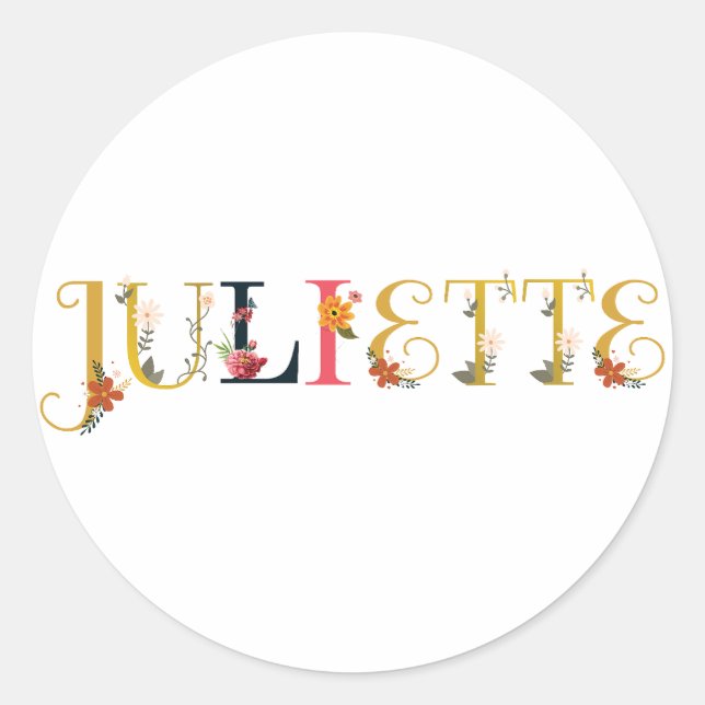Pegatina Redonda JULIETTE Nombre Elegante Borrado (Anverso)