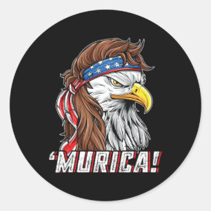Pegatina Redonda Julio Bald Eagle Mullet Murica Usa Merica