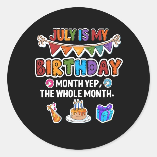 Pegatina Redonda Julio Es Mi Cumpleaños Sí, El Fiesta Del Día Del J (Anverso)
