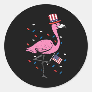 Pegatina Redonda Julio Flamingo Mujeres patrióticas de la bandera d