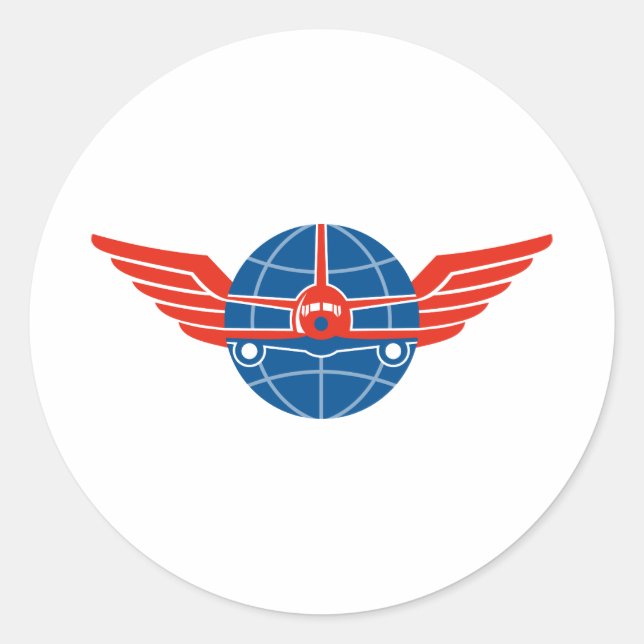 Pegatina Redonda Jumbo Jet Plane Front Wings Globe (Anverso)