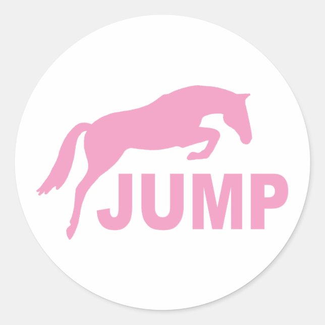 Pegatina Redonda JUMP con caballo saltando (rosa) (Anverso)