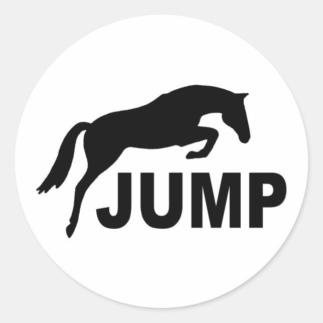 Pegatina Redonda JUMP con jumping de caballo (Anverso)