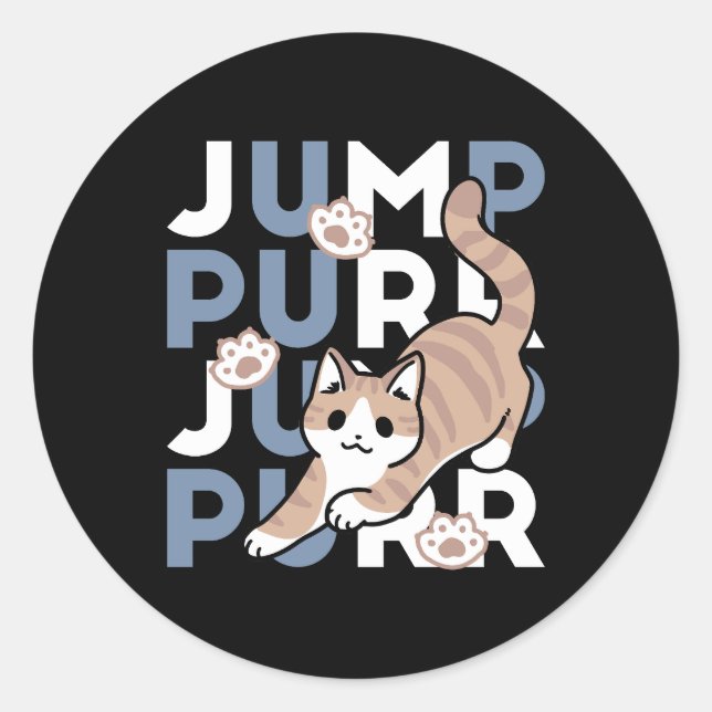 Pegatina Redonda Jump Purr Jump: Playful Cat Design con arte divert (Anverso)