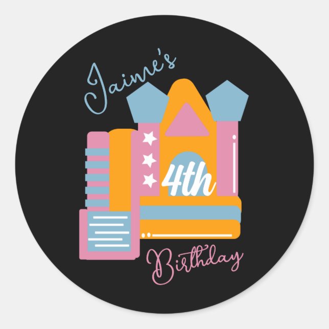 Pegatina Redonda Jumping Bouncy Rental Fiesta Casa Cumpleaños (Anverso)