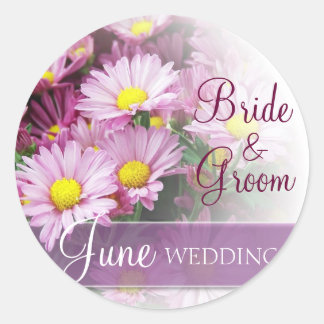 Pegatina Redonda June Boda - Lavender Daisies