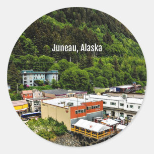 Pegatina Redonda Juneau, Alaska, fotografía de la ciudad