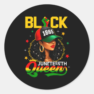 Pegatina Redonda Juneteenth 1865 reina negra chica afro mujer
