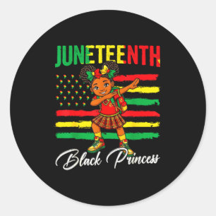 Pegatina Redonda Juneteenth niña afro haciendo dabbing princesa neg