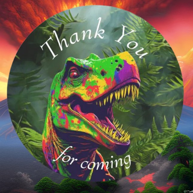 Pegatina Redonda Jungla de Dinosaurios Gracias (Bring your dream party to life with our selection of quality Dinosaur themed party supplies …)