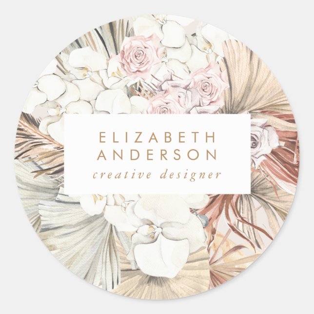 Pegatina Redonda Jungla tropical floral de pampas (Anverso)