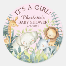 Pegatina Redonda Jungle Animales Chicas Baby Shower Gracias A Favor