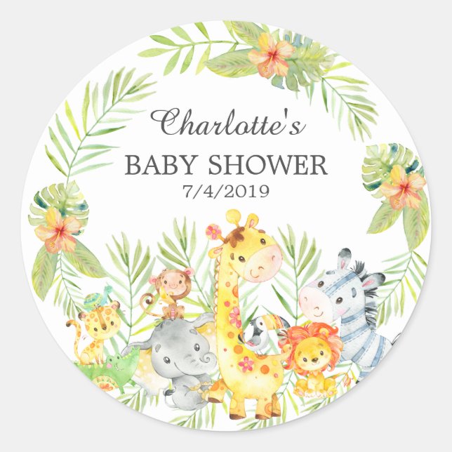 Pegatina Redonda Jungle Animals Baby Shower Gracias (Anverso)