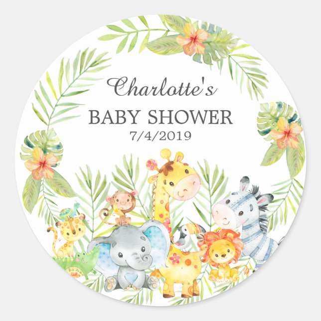 Pegatina Redonda Jungle Animals Baby Shower Gracias (Anverso)