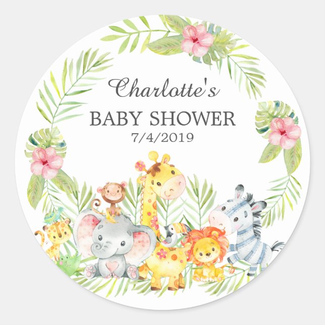 Pegatina Redonda Jungle Animals Baby Shower Gracias (Anverso)