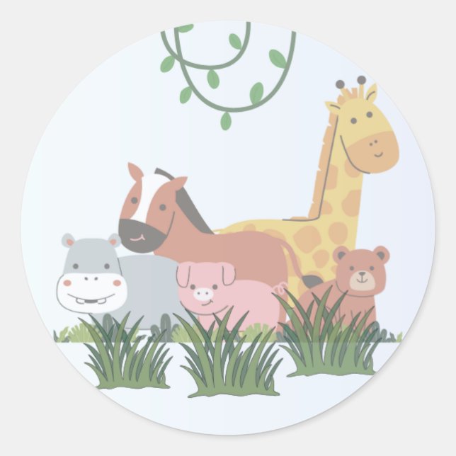 Pegatina Redonda Jungle Animals Gender Reveal Sticker (Anverso)
