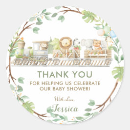 Pegatina Redonda Jungle Animals Train Greenery Gracias Por Favor