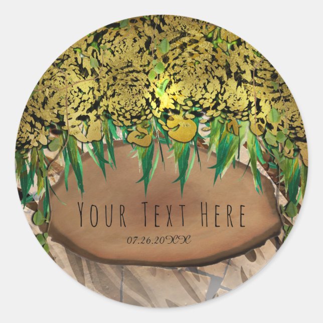 Pegatina Redonda JUNGLE FIESTA Gold Glam Animal Print Birthday Favo (Anverso)