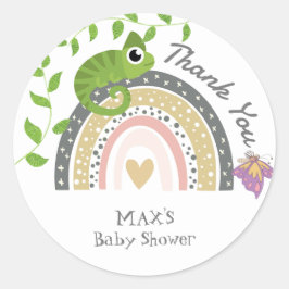Pegatina Redonda Jungle, Rainbow & Chameleon Baby Shower Gracias