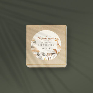 Pegatina Redonda Jungle Safari Animals Boy Baby Shower Gracias