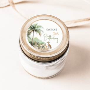 Pegatina Redonda Jungle Safari Animals fiesta de cumpleaños a favor