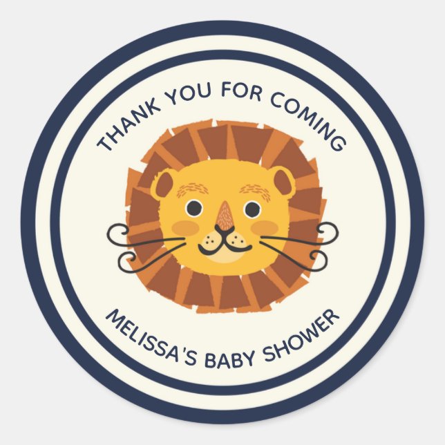 Pegatina Redonda Jungle Safari Lion Boy Baby Shower Gracias (Anverso)
