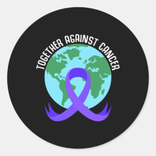 Pegatina Redonda Juntos Contra El Cáncer Diciendo Por El Día Mundia