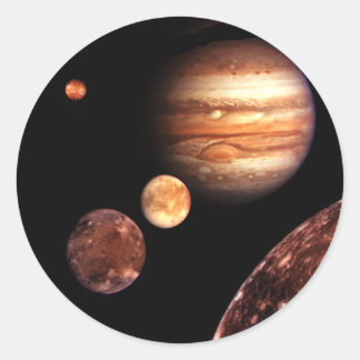 Pegatina Redonda Júpiter Galilea Moons Espacio y Regalos de Astrono