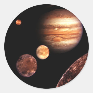 Pegatina Redonda Júpiter Galilea Moons Espacio y Regalos de Astrono